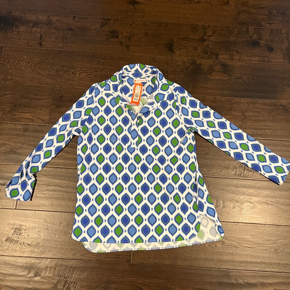 NWT Jude Connally Blue and Green Geometric Kids Shirt